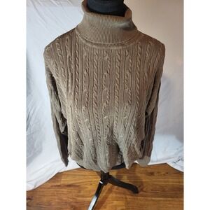 Barry Bricken Womans Size Small 100% Brown silk Cable Knit Turtleneck Sweater